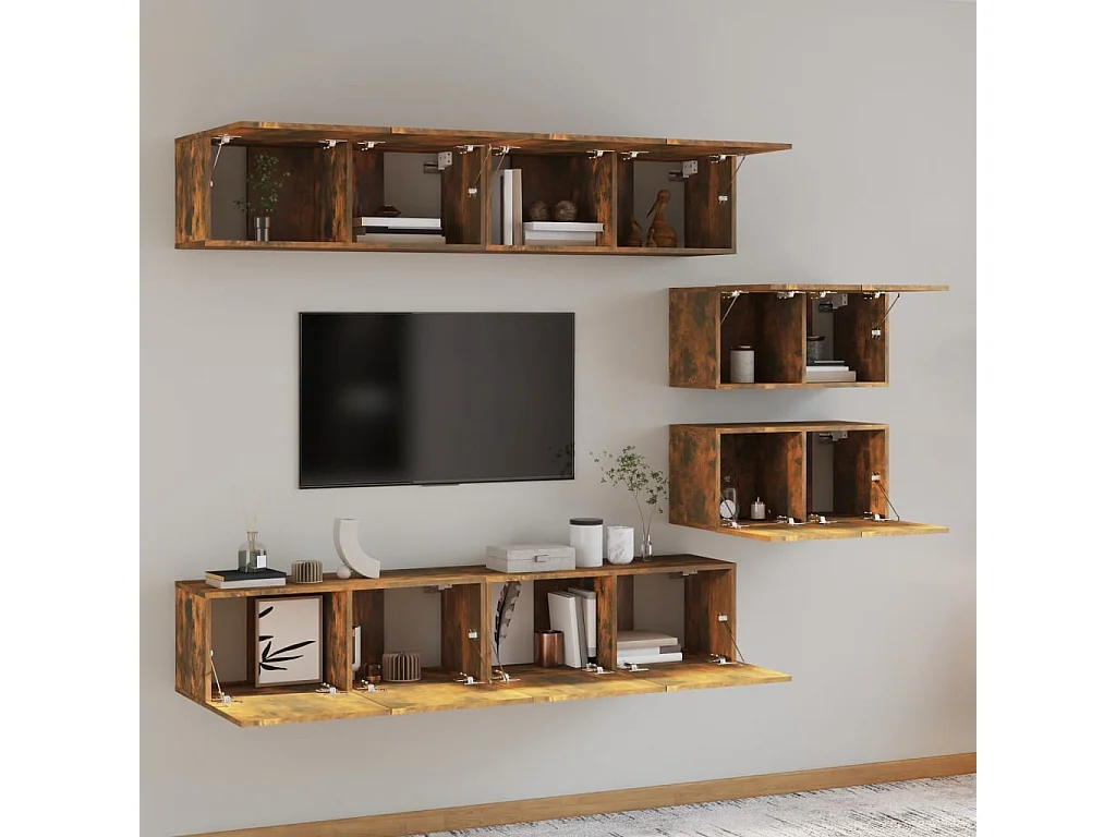 Ensemble de meubles TV 6 pcs Chêne fumé Bois d'ingénierie