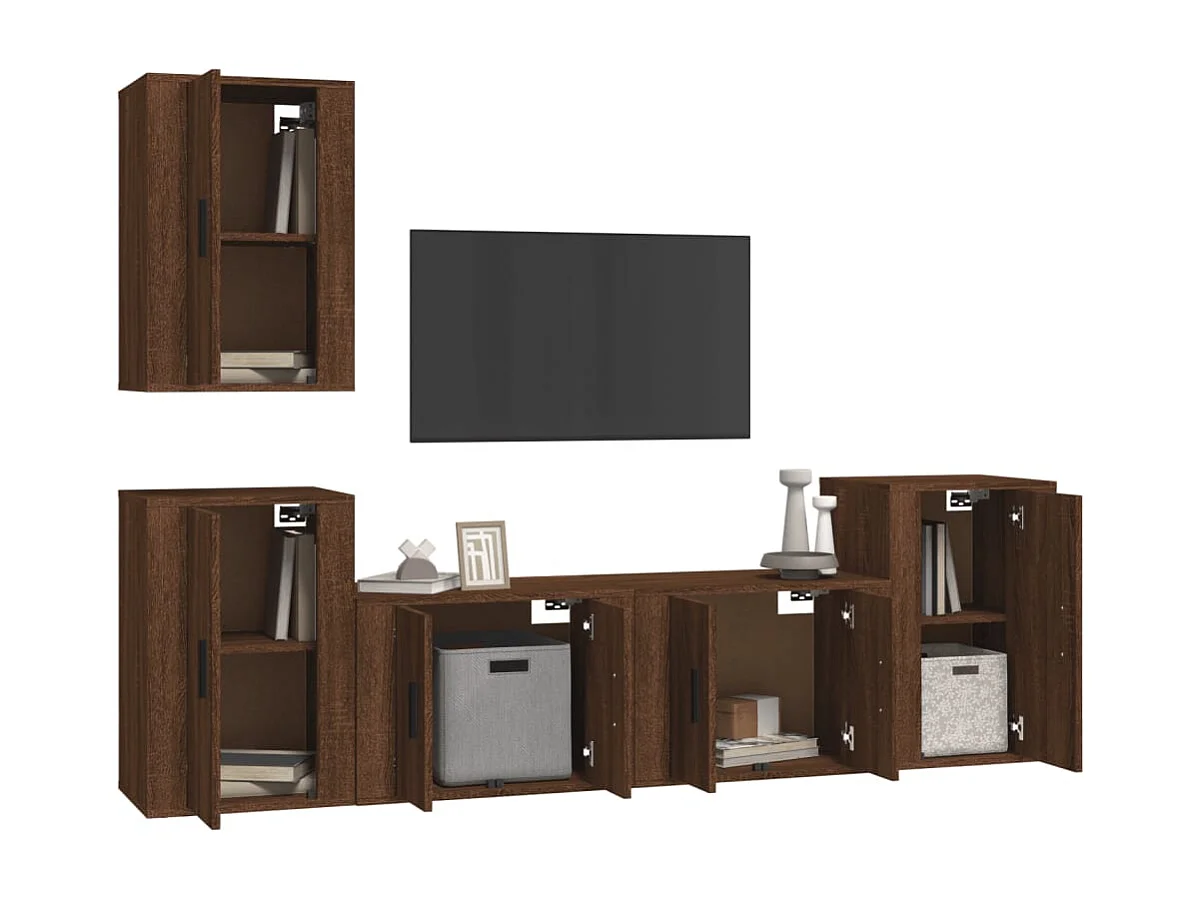 Conjunto de soporte para TV de 5 piezas Roble marrón Madera de ingeniería