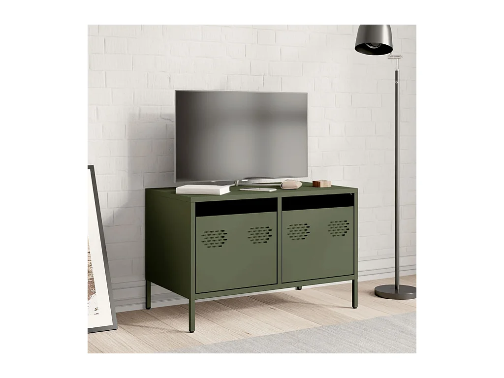 Meuble TV vert olive 68x39x43,5 cm acier laminé à froid