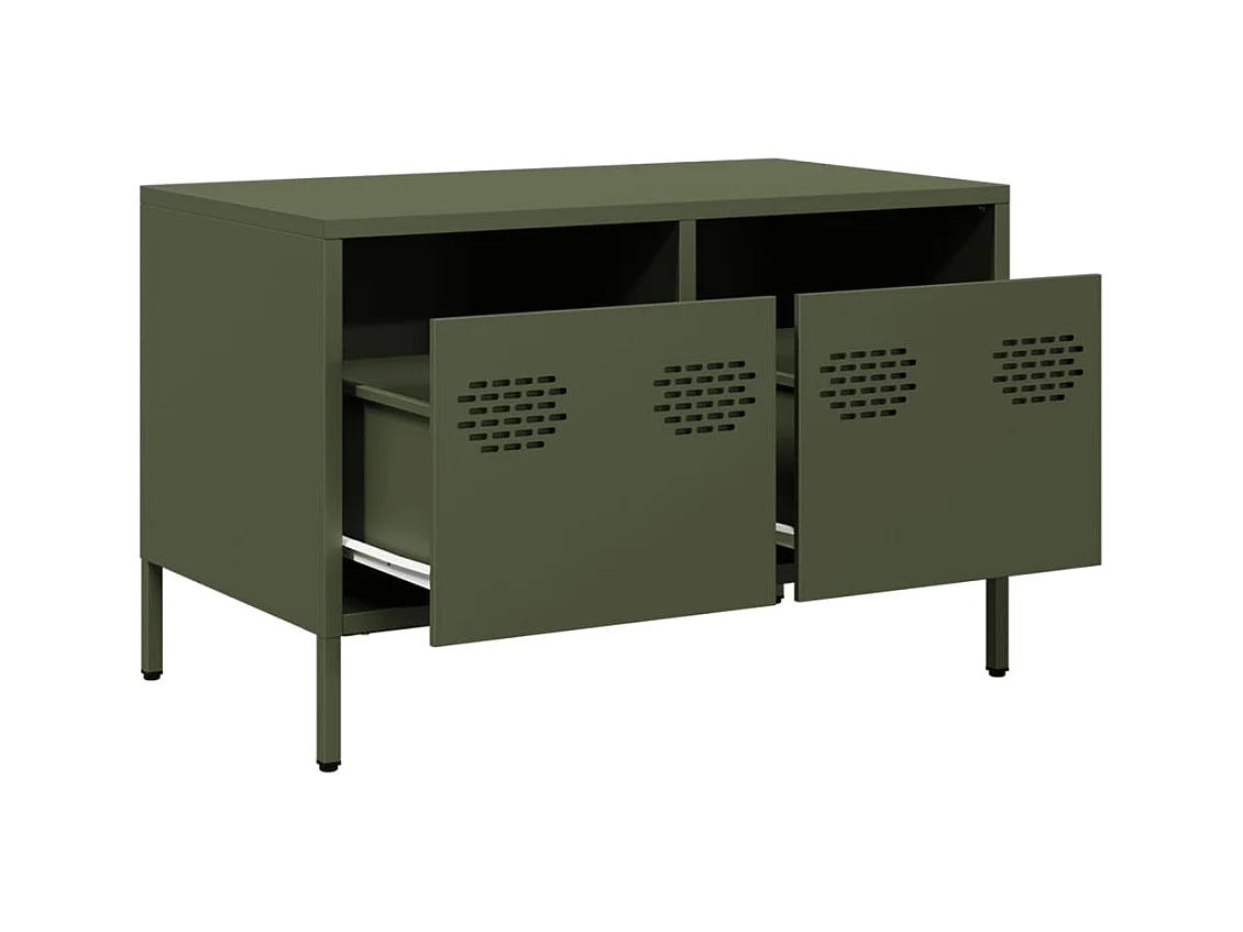 Meuble TV vert olive 68x39x43,5 cm acier laminé à froid