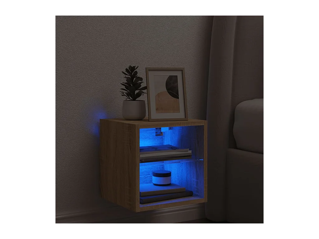 Mueble de TV de pared con luces LED roble Sonoma 30x28,5x30 cm