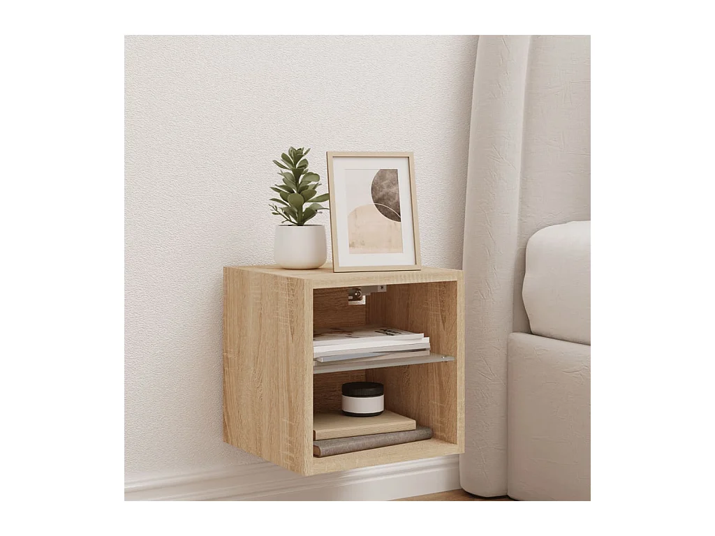 Mueble de TV de pared con luces LED roble Sonoma 30x28,5x30 cm