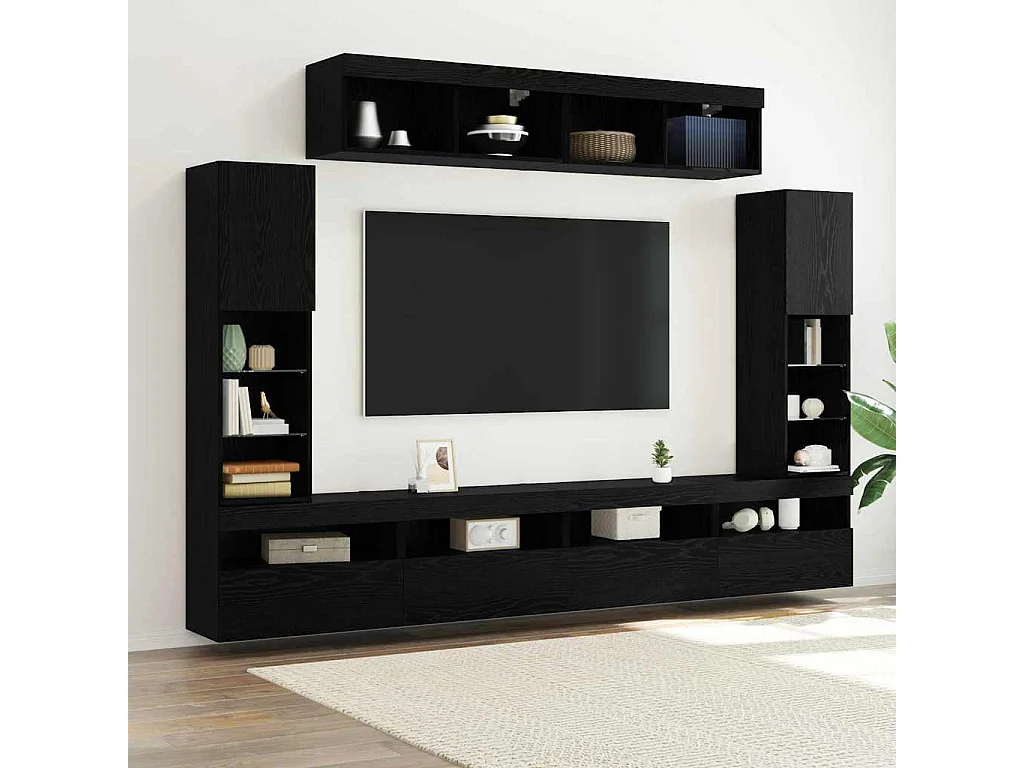 Set di mobili porta TV da parete 6 pezzi Rovere nero 30,5 x 30 x 102 cm