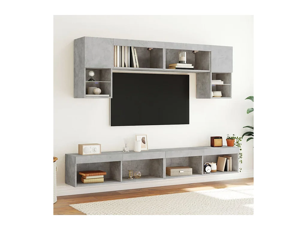 Mobili TV con luci LED 2 pezzi grigio cemento 100x30x30 cm