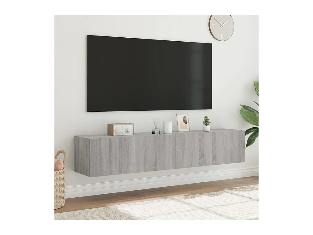 Muebles de TV de pared con luces LED 2 piezas gris sonoma 80x35x31 cm