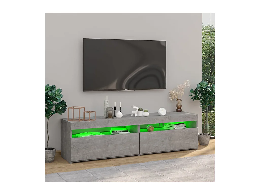 Mueble de TV de 2 piezas con luces LED Gris hormigón 75x35x40 cm