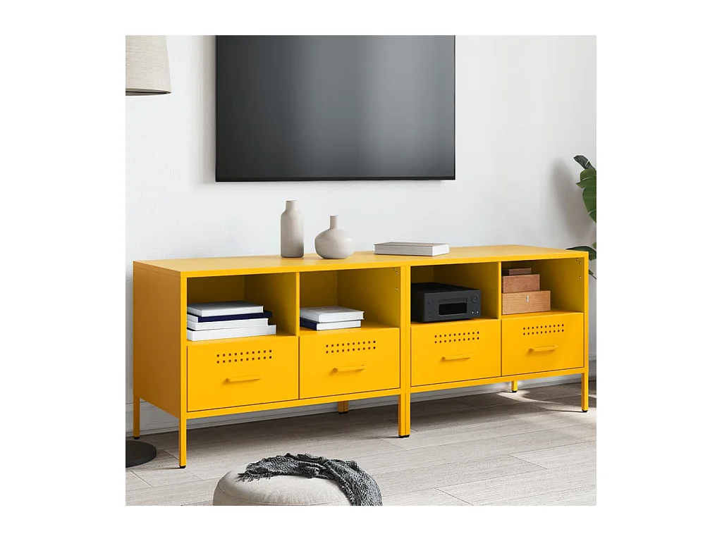 Mobile TV 2 pezzi giallo senape 68x39x50,5 cm acciaio