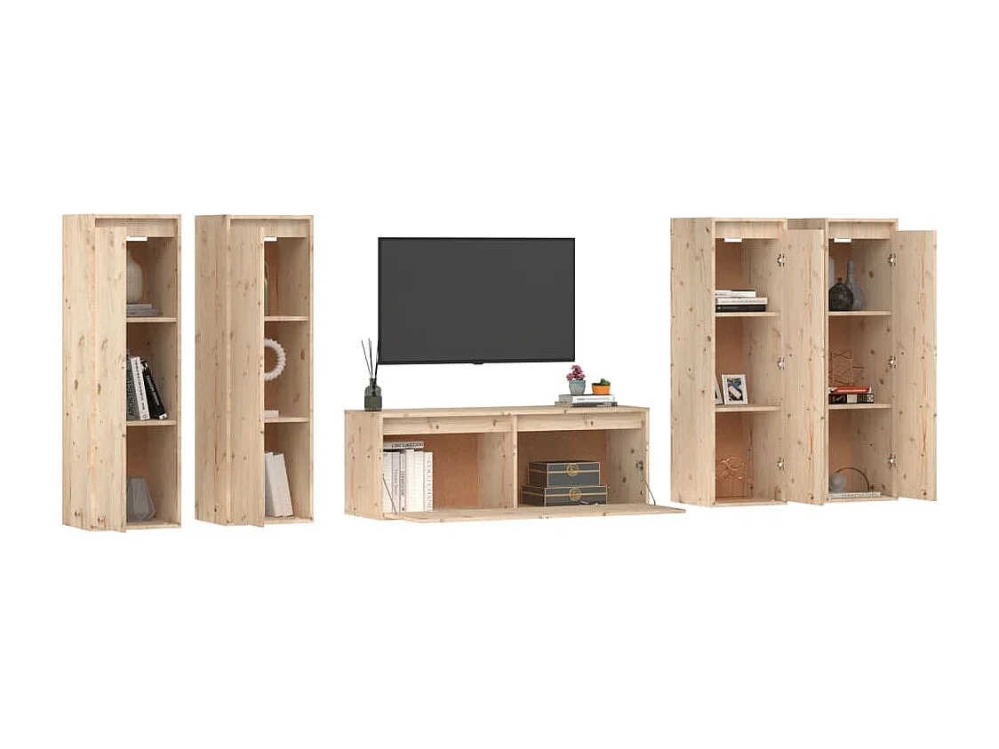 Mobile TV 5 pezzi in legno massello di pino