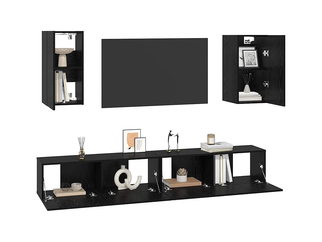 Meuble TV mural 6 pcs Chêne noir Bois d'ingénierie