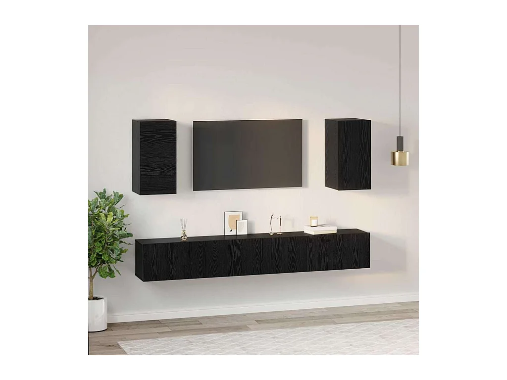 Meuble TV mural 6 pcs Chêne noir Bois d'ingénierie