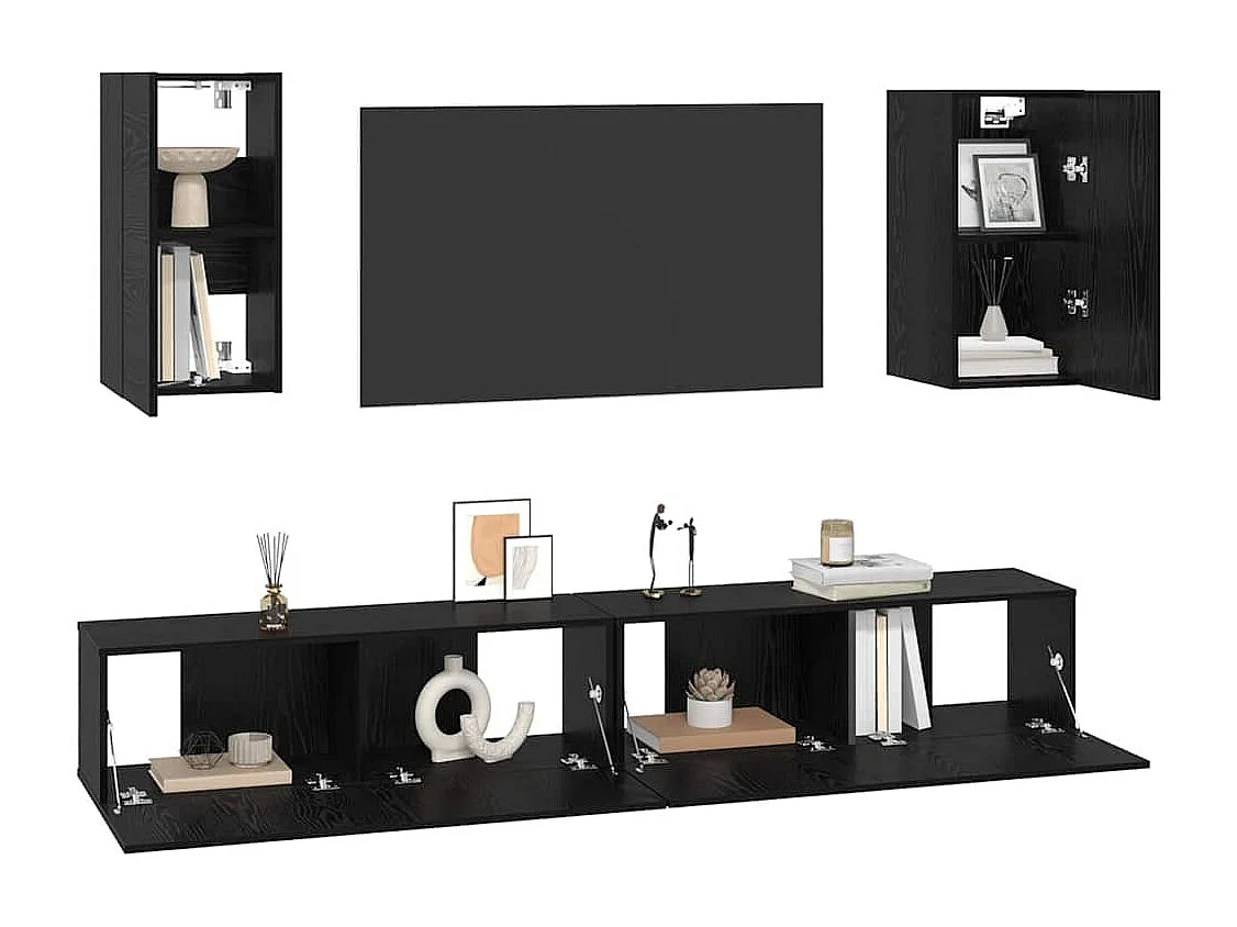 Meuble TV mural 6 pcs Chêne noir Bois d'ingénierie