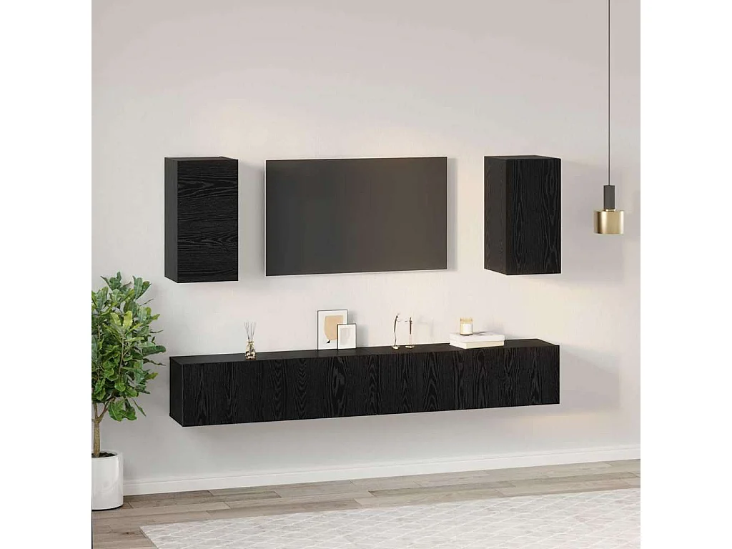 Meuble TV mural 6 pcs Chêne noir Bois d'ingénierie