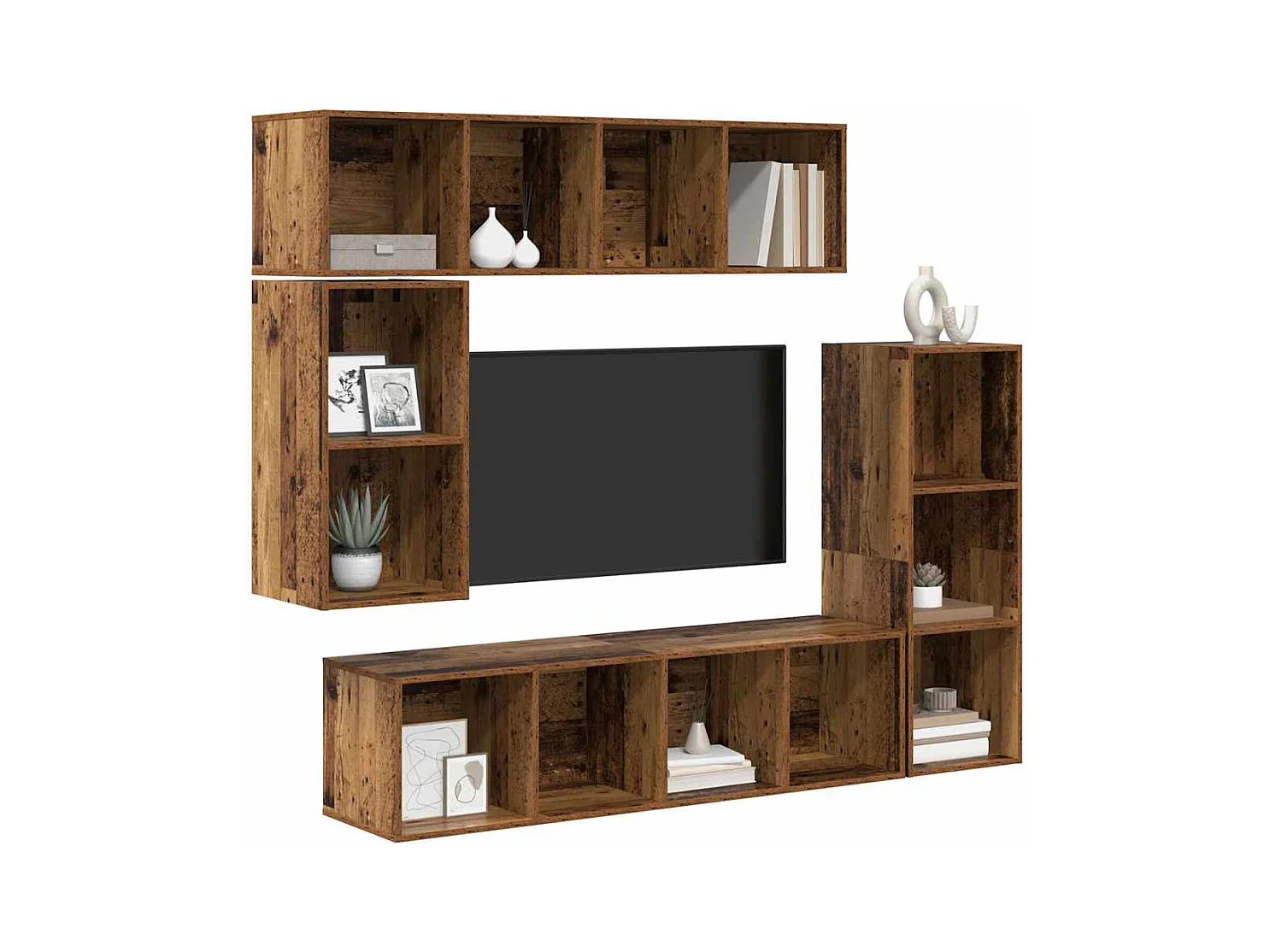 Ensemble meuble TV 4 pcs Bois ancien 37 x 37 x 142.5 cm