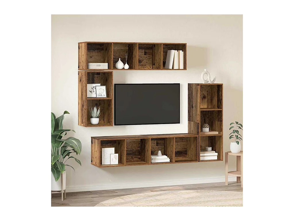 4-teiliges TV-Schrank-Set, Antikholz, 37 x 37 x 142,5 cm