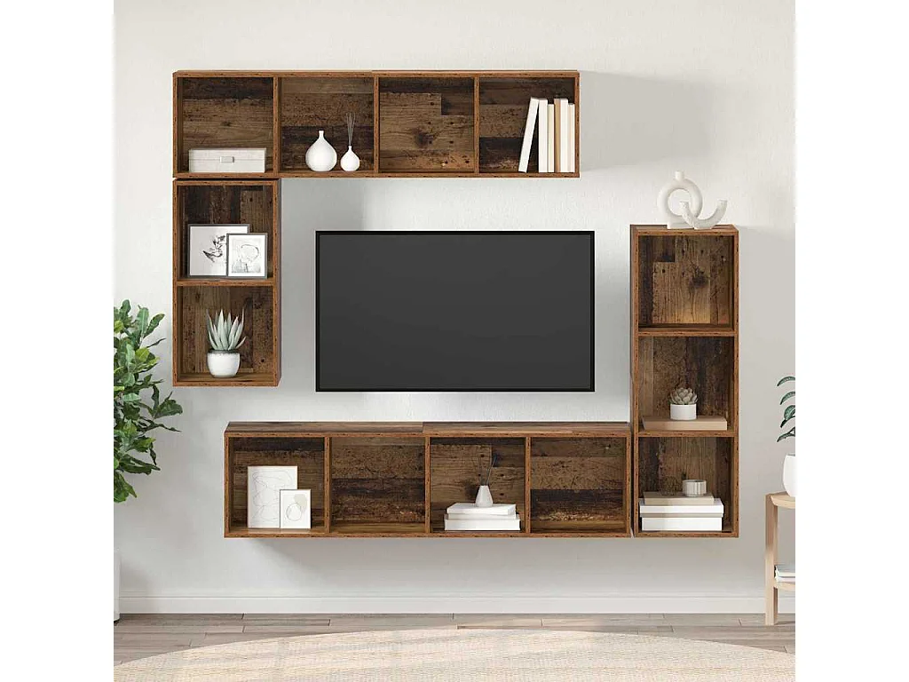 Set di mobili TV da 4 pezzi, legno anticato, 37 x 37 x 142,5 cm