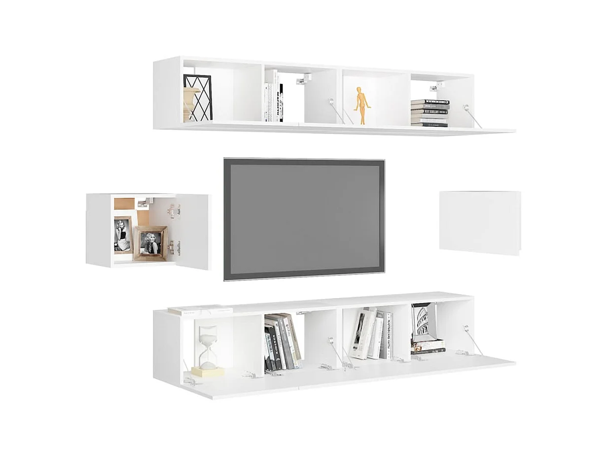 Ensemble de meubles TV 6 pcs Blanc Bois d'ingénierie