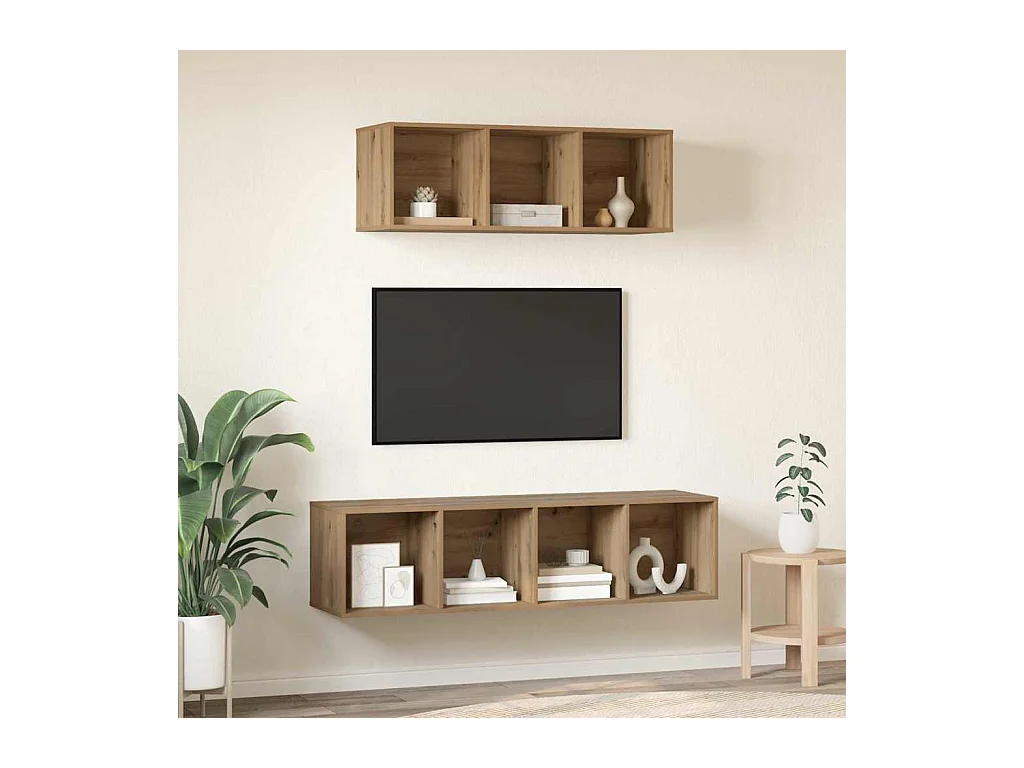 Set di mobili TV da 2 pezzi, rovere lavorato a mano, 37 x 37 x 142,5 cm
