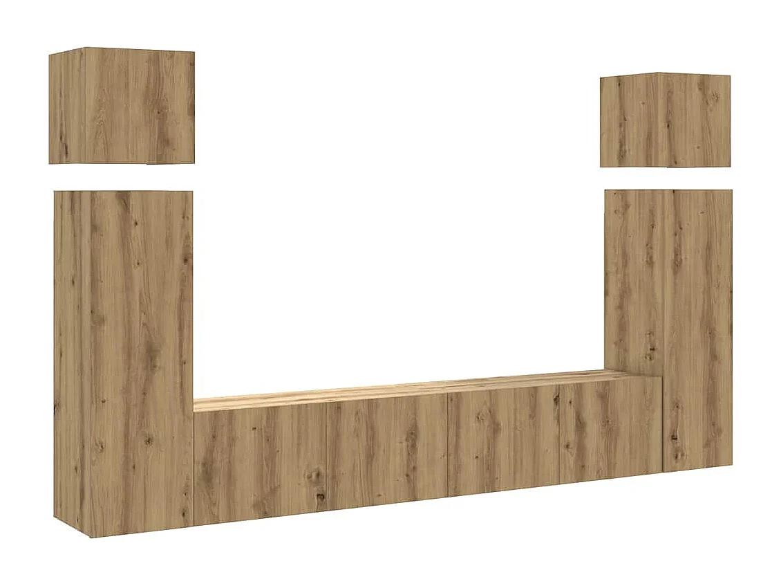 Set di mobili porta TV da parete da 8 pezzi, in rovere lavorato a mano