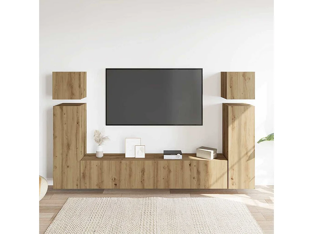 Set di mobili porta TV da parete da 8 pezzi, in rovere lavorato a mano