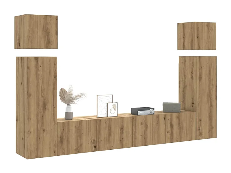 Set di mobili porta TV da parete da 8 pezzi, in rovere lavorato a mano