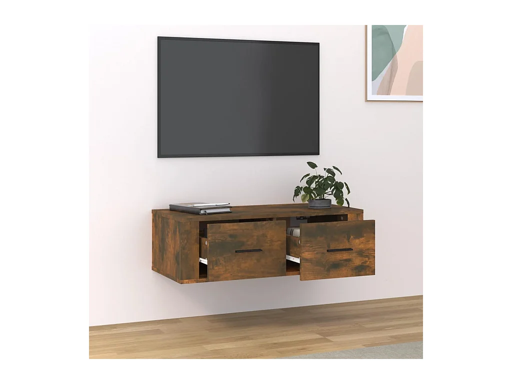 Mueble de TV de pared de roble ahumado 80x36x25 cm Madera de ingeniería