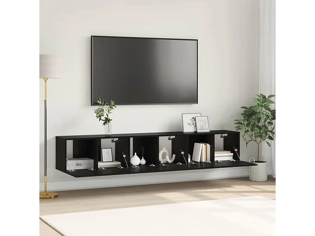 Mueble de TV de 3 piezas Negro 60 x 30 x 30 cm Madera de ingeniería
