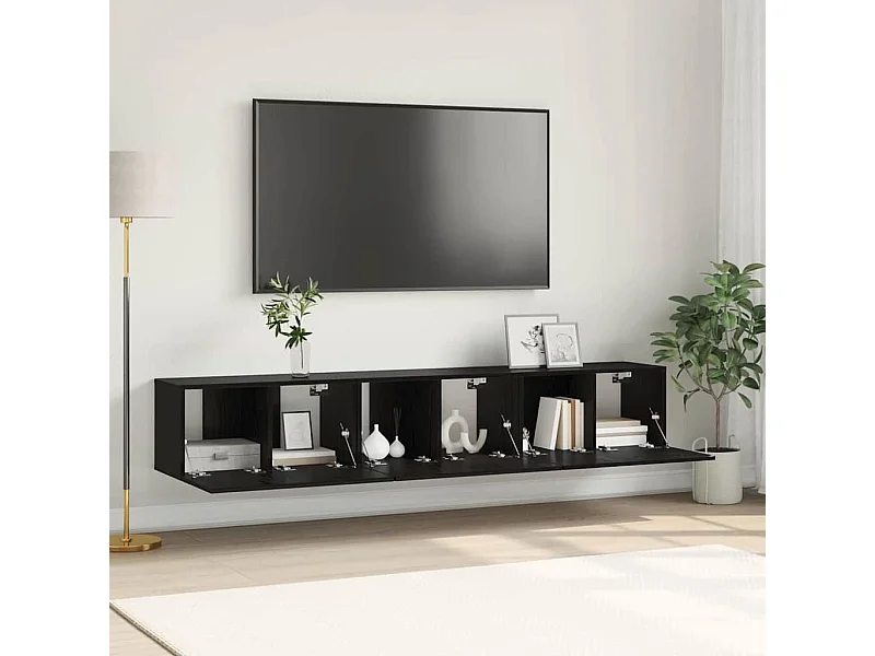 Mueble de TV de 3 piezas Negro 60 x 30 x 30 cm Madera de ingeniería