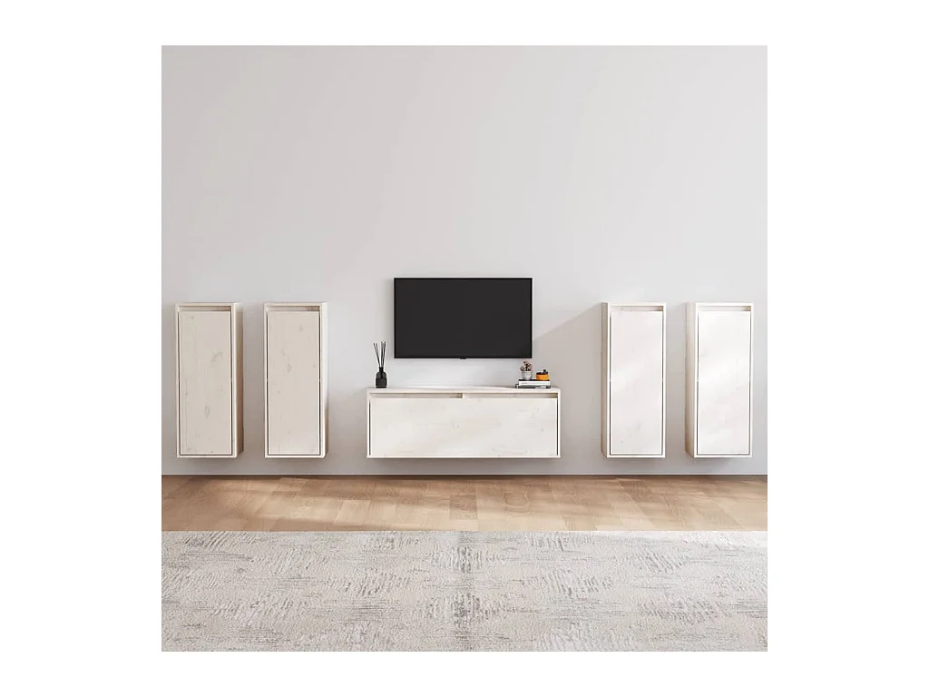 Meubles TV 5 pcs Blanc Bois massif de pin