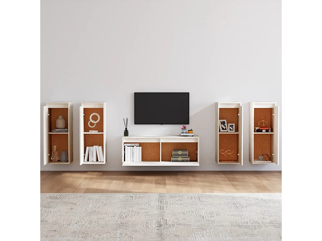 Meubles TV 5 pcs Blanc Bois massif de pin