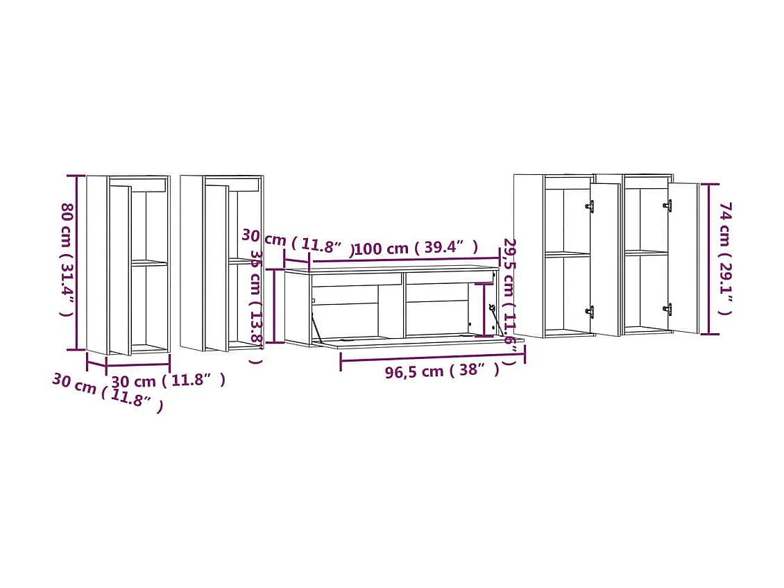 Meubles TV 5 pcs Blanc Bois massif de pin