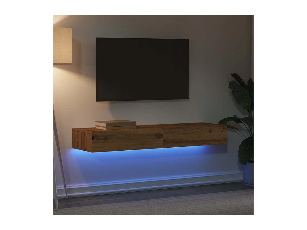 Meubles TV avec éclairages LED 2 pcs chêne artisanal