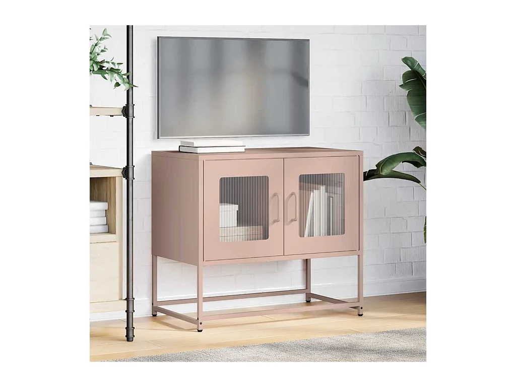 Meuble TV rose 68x39x60,5 cm acier laminé à froid