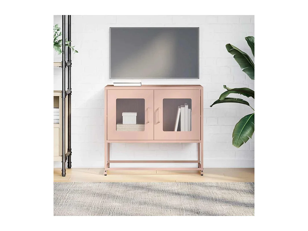 Meuble TV rose 68x39x60,5 cm acier laminé à froid