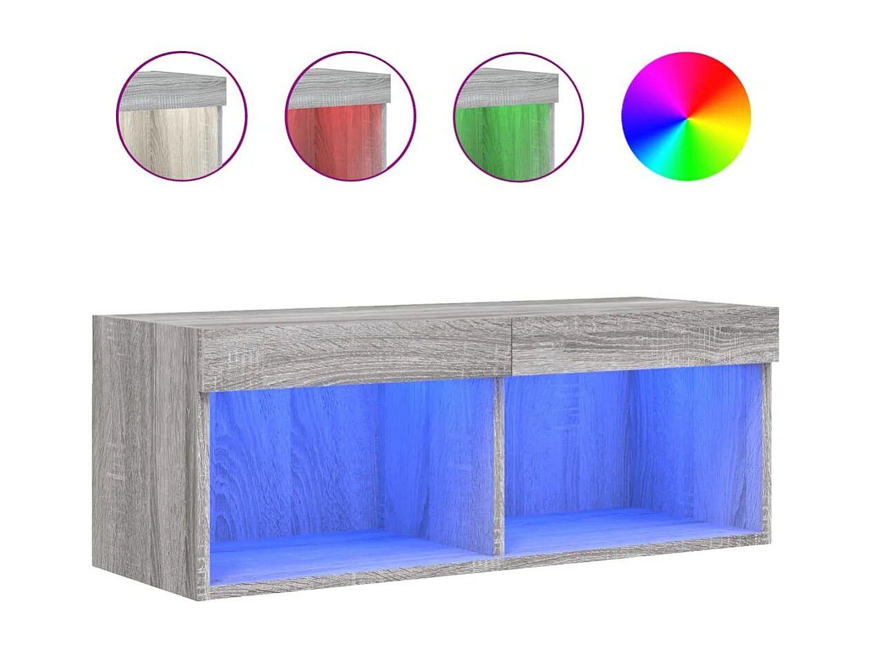 Mobile TV con luci LED Sonoma grigio 80x30x30 cm