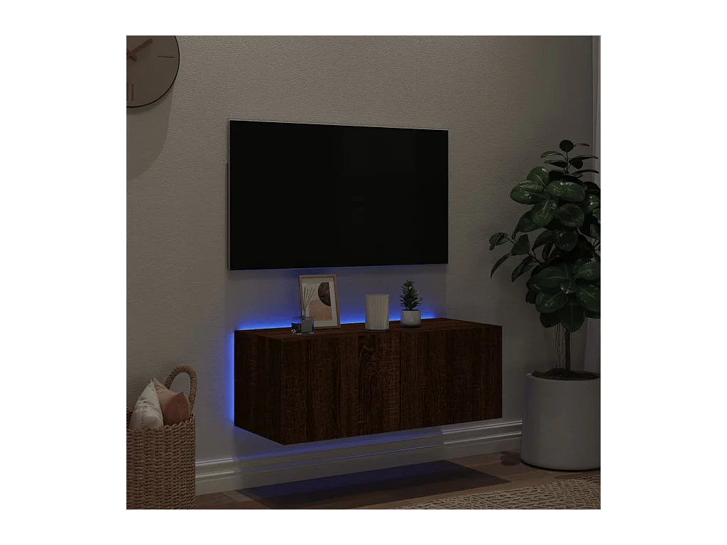 Wandmeubel met ledverlichting, bruin eiken, 80x35x31 cm