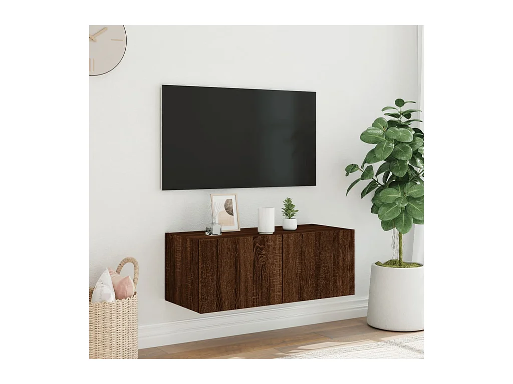 Wandmeubel met ledverlichting, bruin eiken, 80x35x31 cm