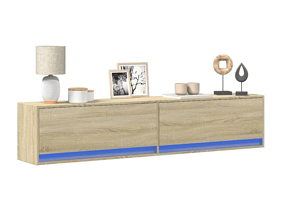 Mobile TV a parete con LED Rovere Sonoma 180x31x38 cm