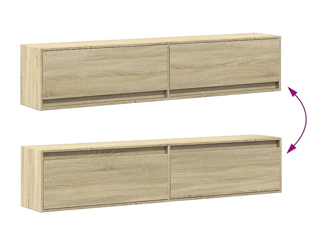 Mobile TV a parete con LED Rovere Sonoma 180x31x38 cm