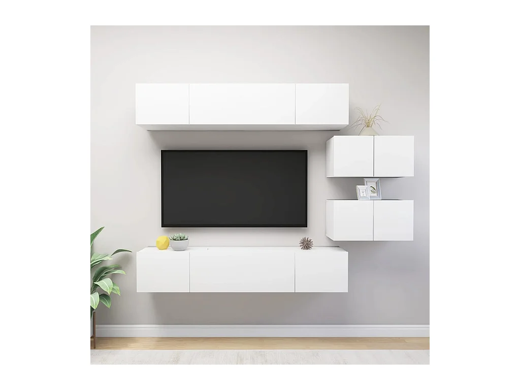 Ensemble de meubles TV 6 pcs Blanc Bois d'ingénierie