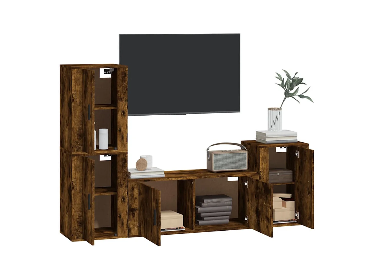 4-delige tv-meubelset Gerookt Eikenhout