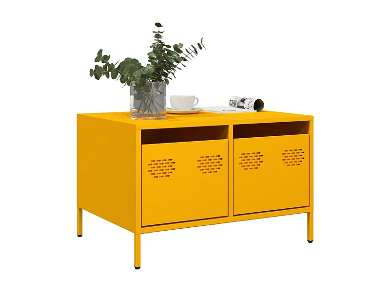 Meuble TV jaune moutarde 68x50x43,5 cm acier laminé à froid