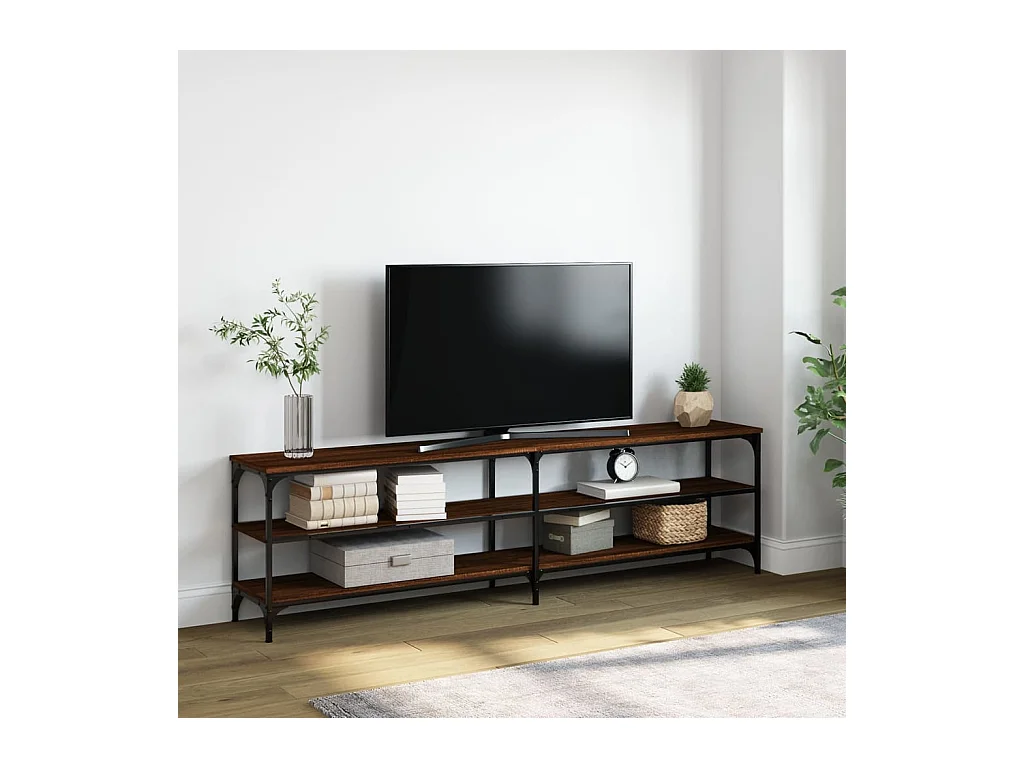 Mueble de TV de roble marrón 180x30x50 cm de madera contrachapada y metal