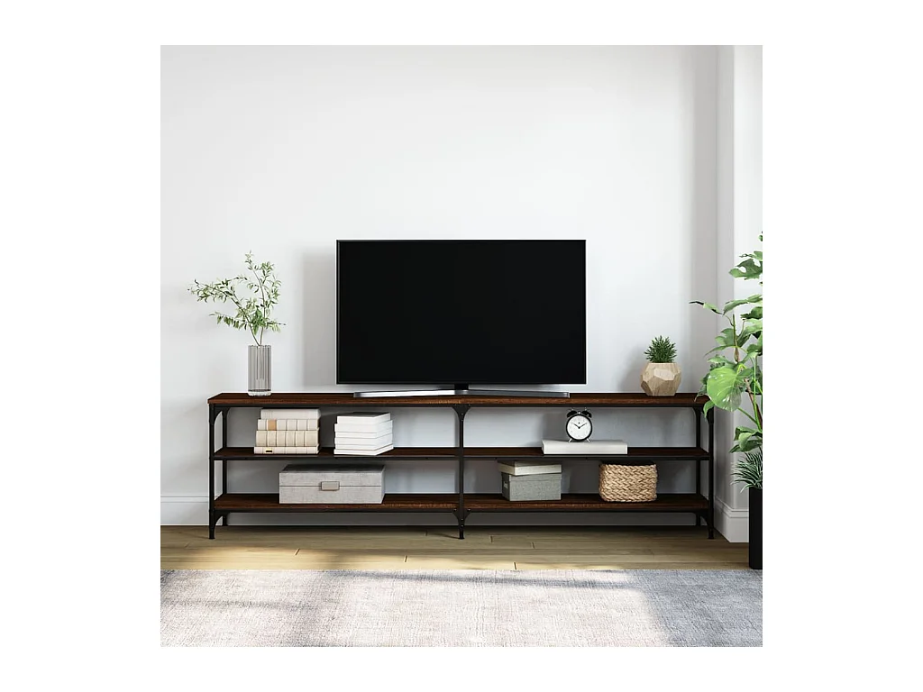 Mueble de TV de roble marrón 180x30x50 cm de madera contrachapada y metal
