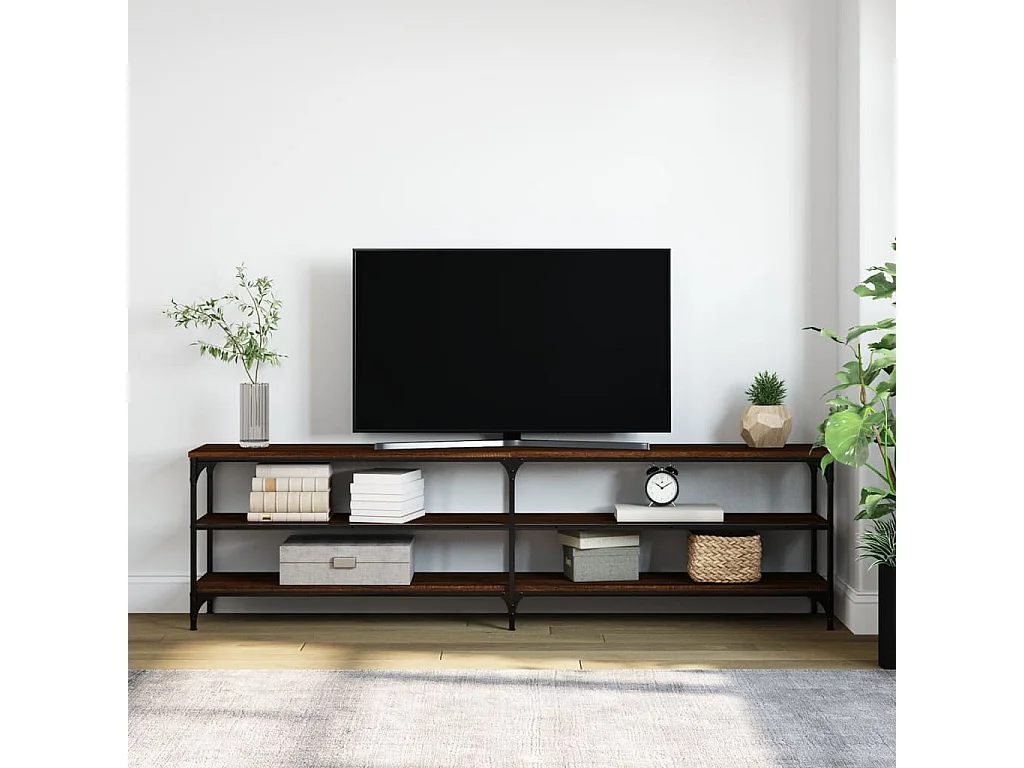 Mobile TV in rovere marrone 180x30x50 cm in legno ingegnerizzato e metallo