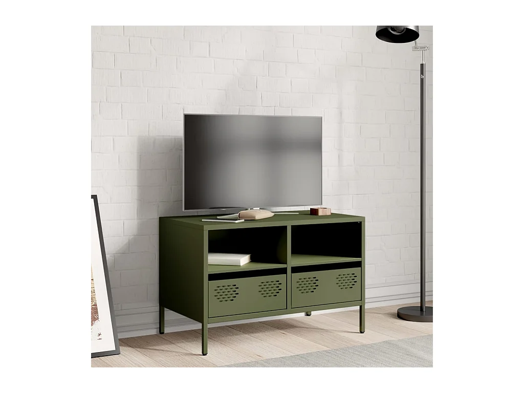 Meuble TV vert olive 68x39x43,5 cm acier laminé à froid