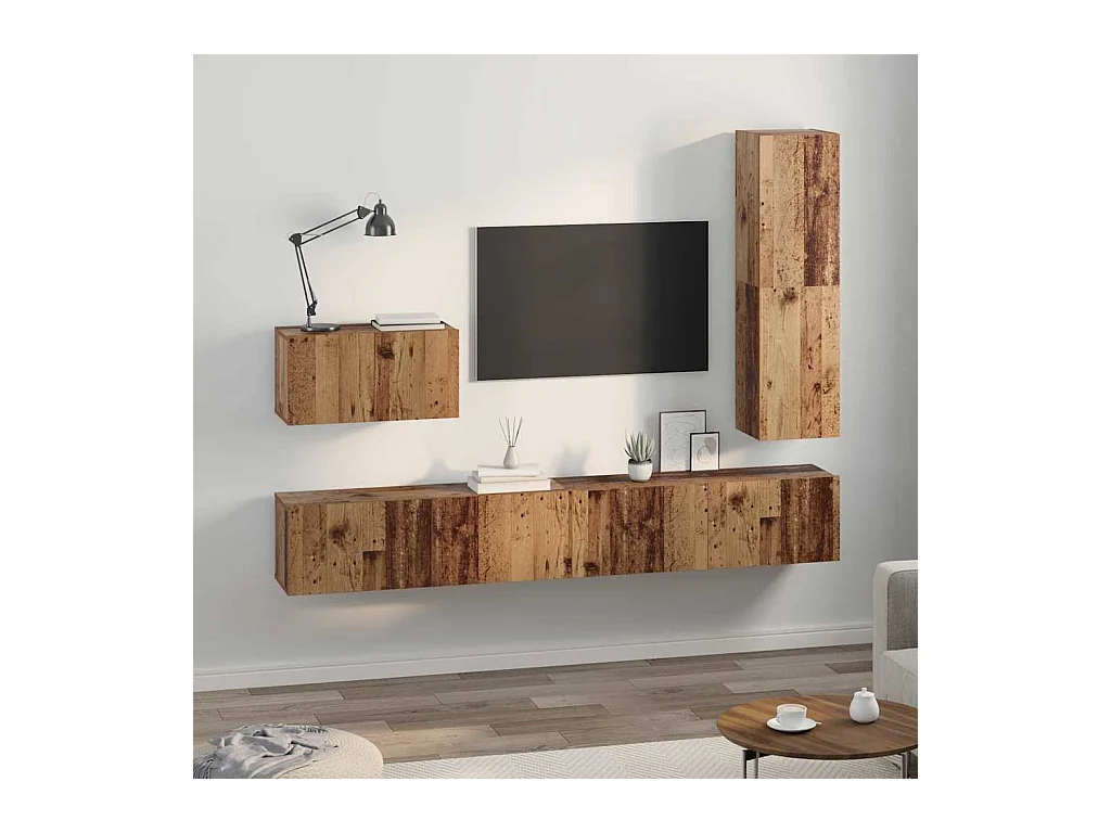 4-delige tv-meubelset, antiek hout, 30,5 x 30 x 110 cm