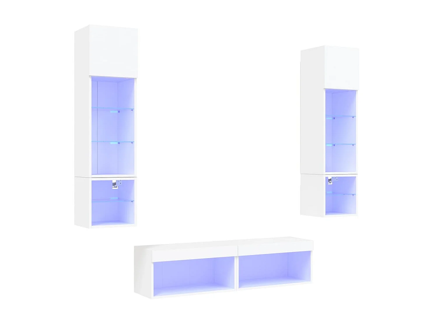 Unités murales TV avec LED 6 pcs blanc bois d'ingénierie