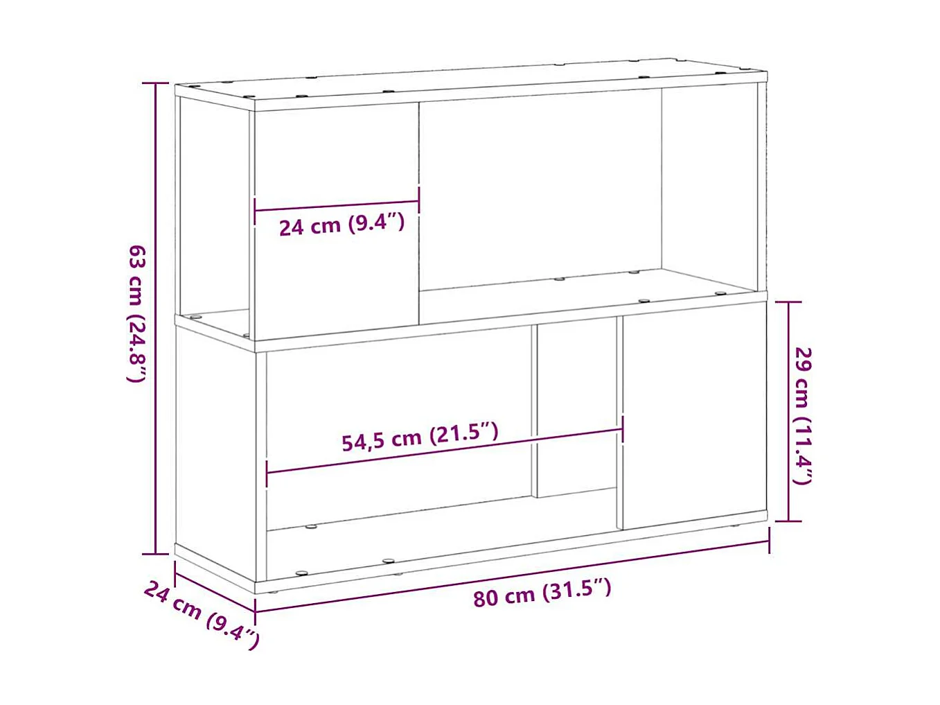 Centre de divertissement Noir 80 x 24 x 63 cm Bois d'ingénierie
