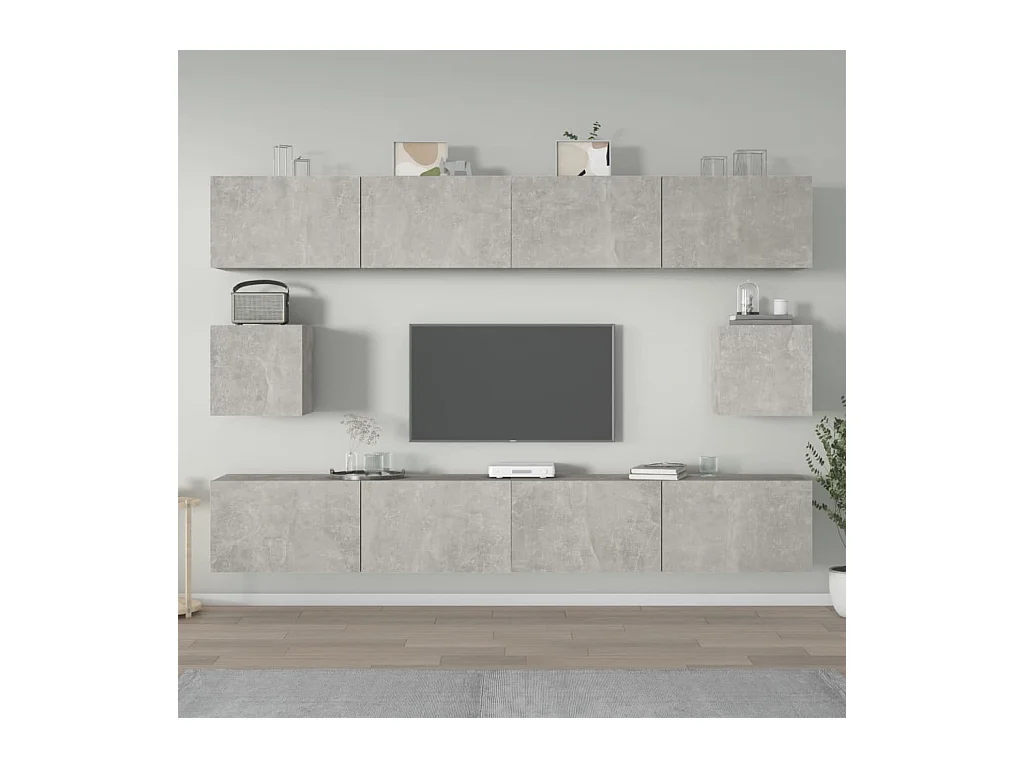 Set di mobili TV da 6 pezzi in legno ingegnerizzato grigio cemento
