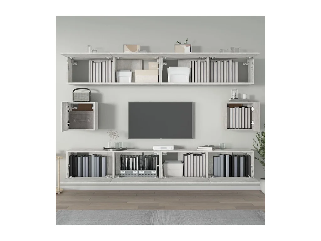 Set di mobili TV da 6 pezzi in legno ingegnerizzato grigio cemento